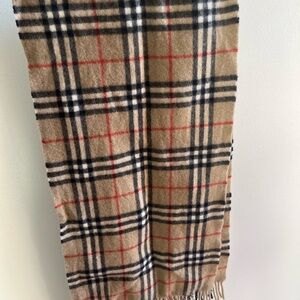 Burberry Cashmere Scarf in Tan, Black, and Red